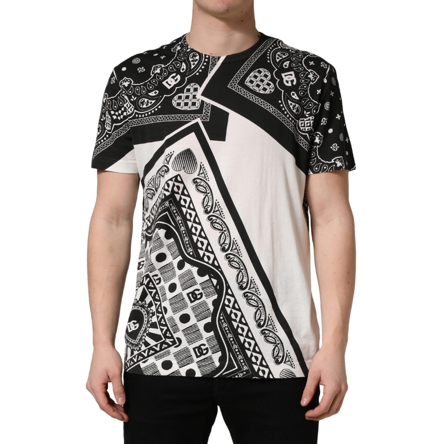 Dolce & Gabbana Black White Bandana Cotton Crew Neck T-shirt