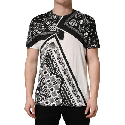 Dolce & Gabbana Black White Bandana Cotton Crew Neck T-shirt