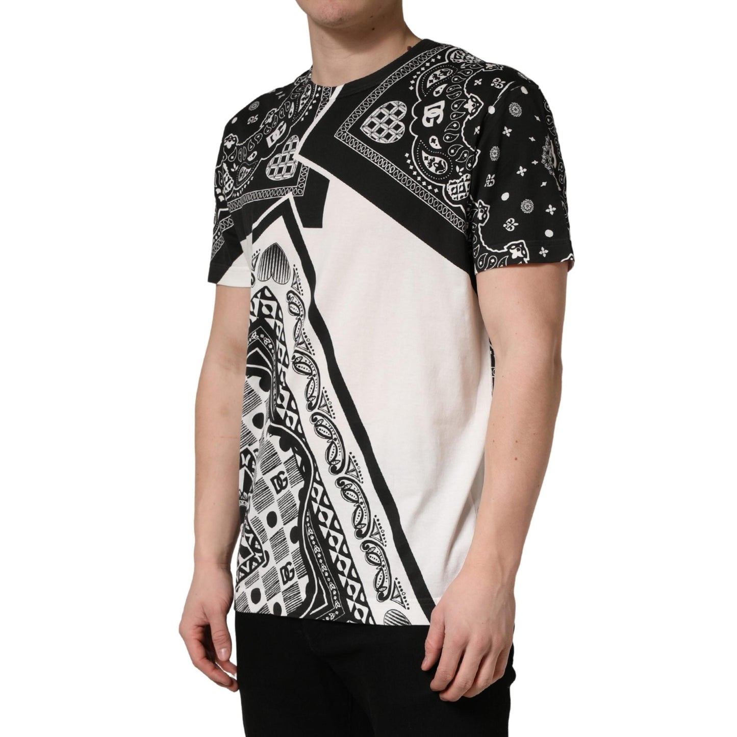 Dolce & Gabbana Black White Bandana Cotton Crew Neck T-shirt