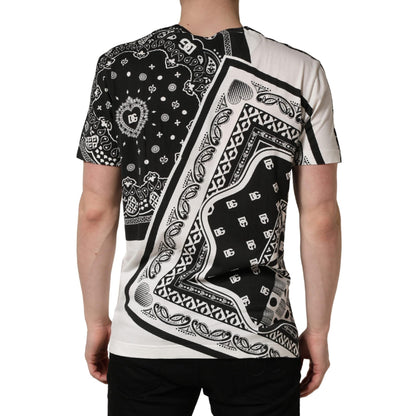 Dolce & Gabbana Black White Bandana Cotton Crew Neck T-shirt