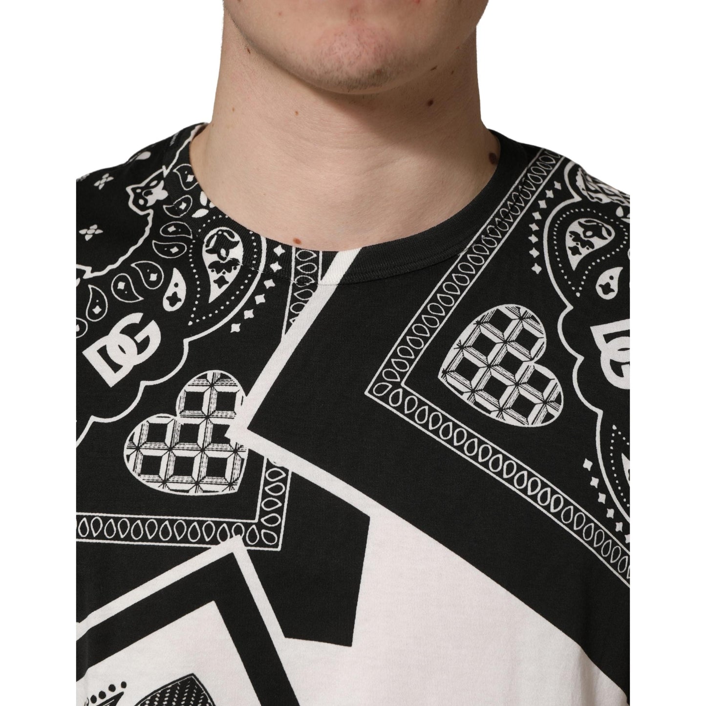 Dolce & Gabbana Black White Bandana Cotton Crew Neck T-shirt