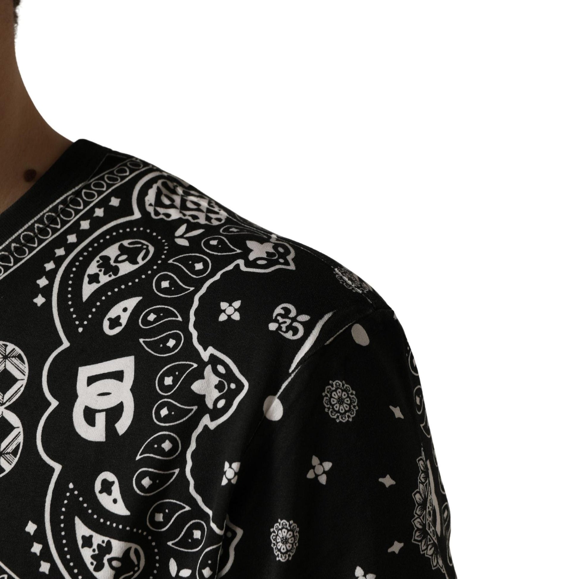 Dolce & Gabbana Black White Bandana Cotton Crew Neck T-shirt