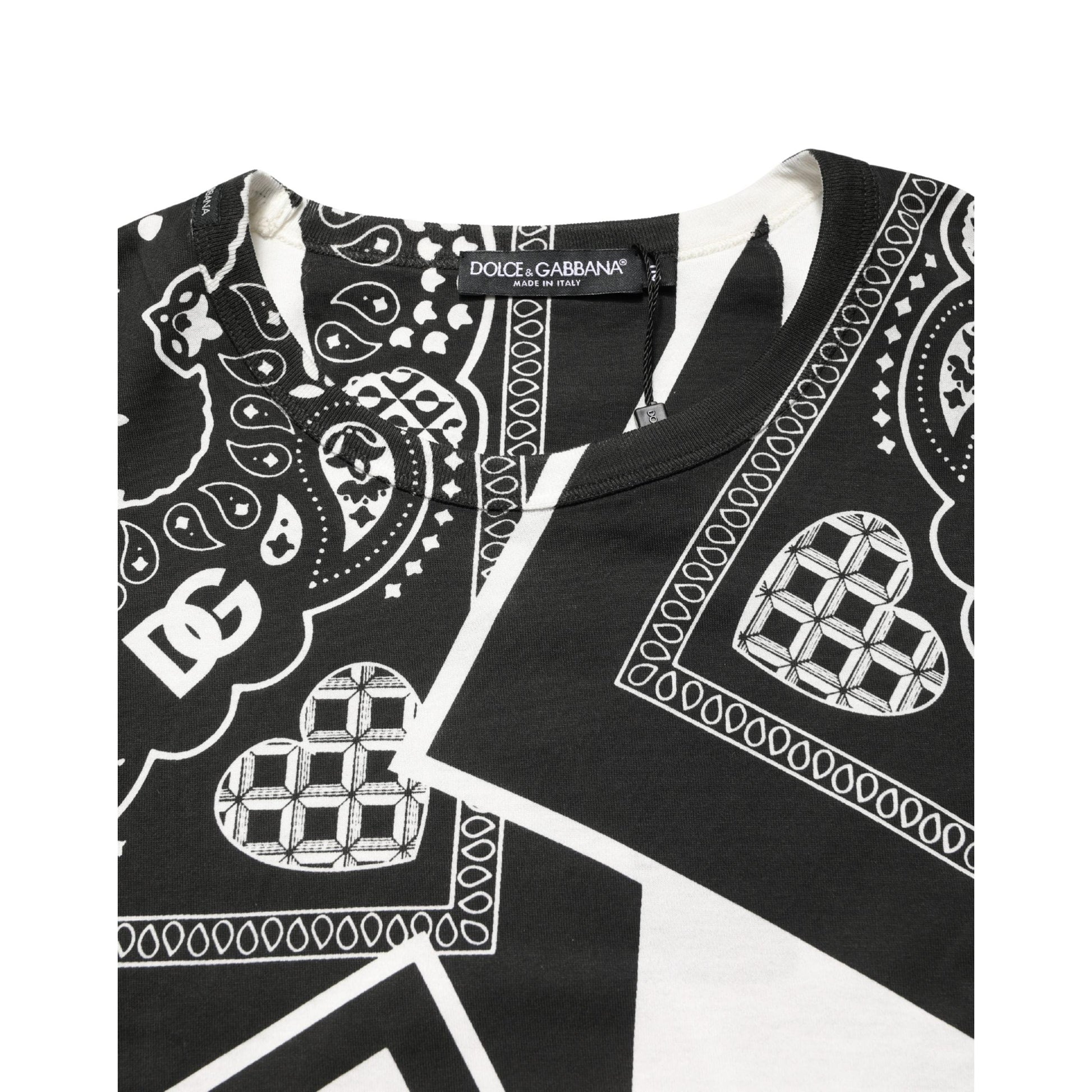 Dolce & Gabbana Black White Bandana Cotton Crew Neck T-shirt