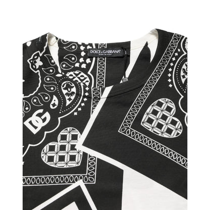 Dolce & Gabbana Black White Bandana Cotton Crew Neck T-shirt
