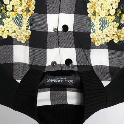 Dolce & Gabbana Black White Check Floral Button Down Jacket