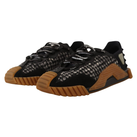 Dolce & Gabbana Black White Fabric Lace Up NS1 Sneakers