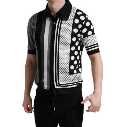 Dolce & Gabbana Black White Jumper Cardigan Polo Sweater