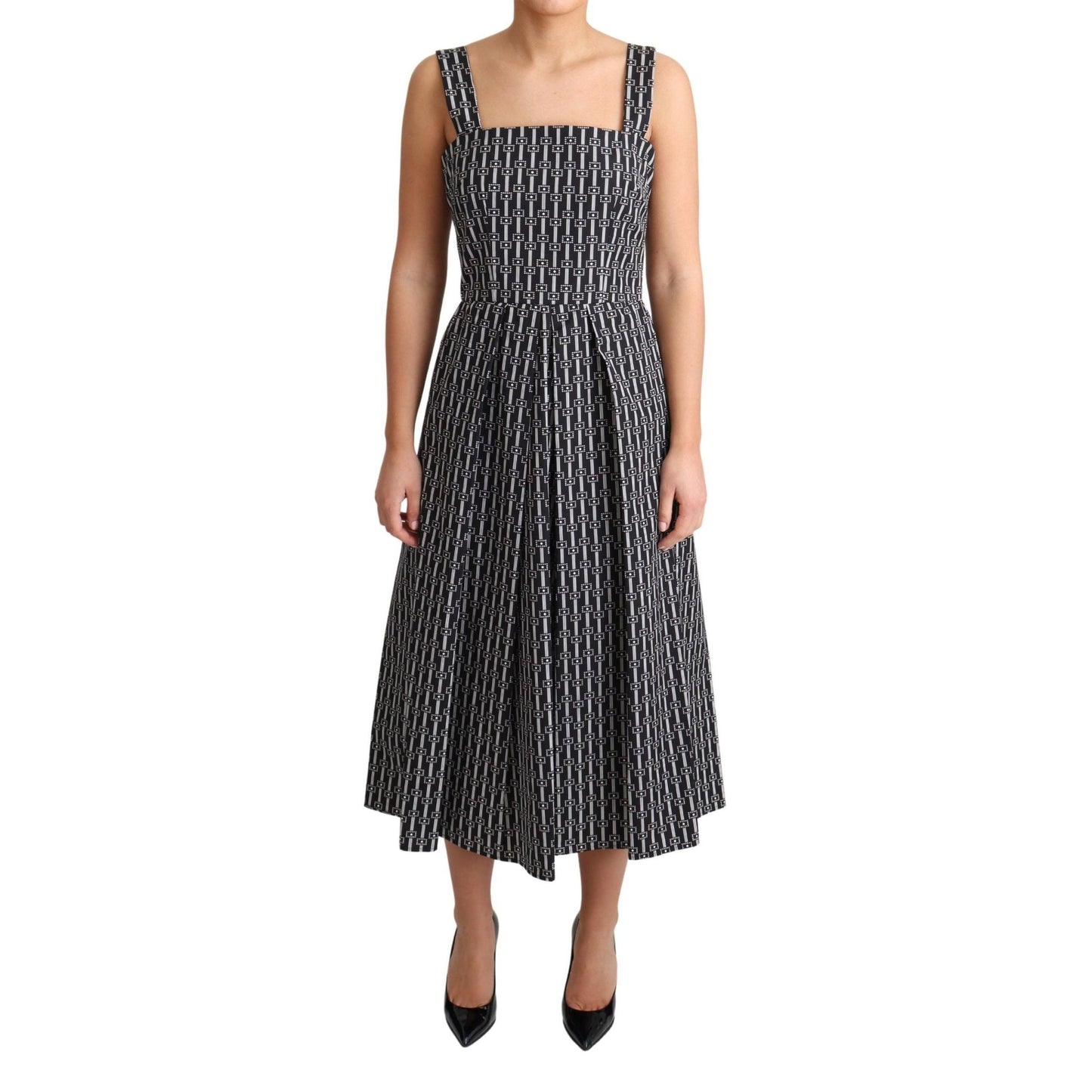 Dolce & Gabbana Black White Pattern Cotton A-Line Dress