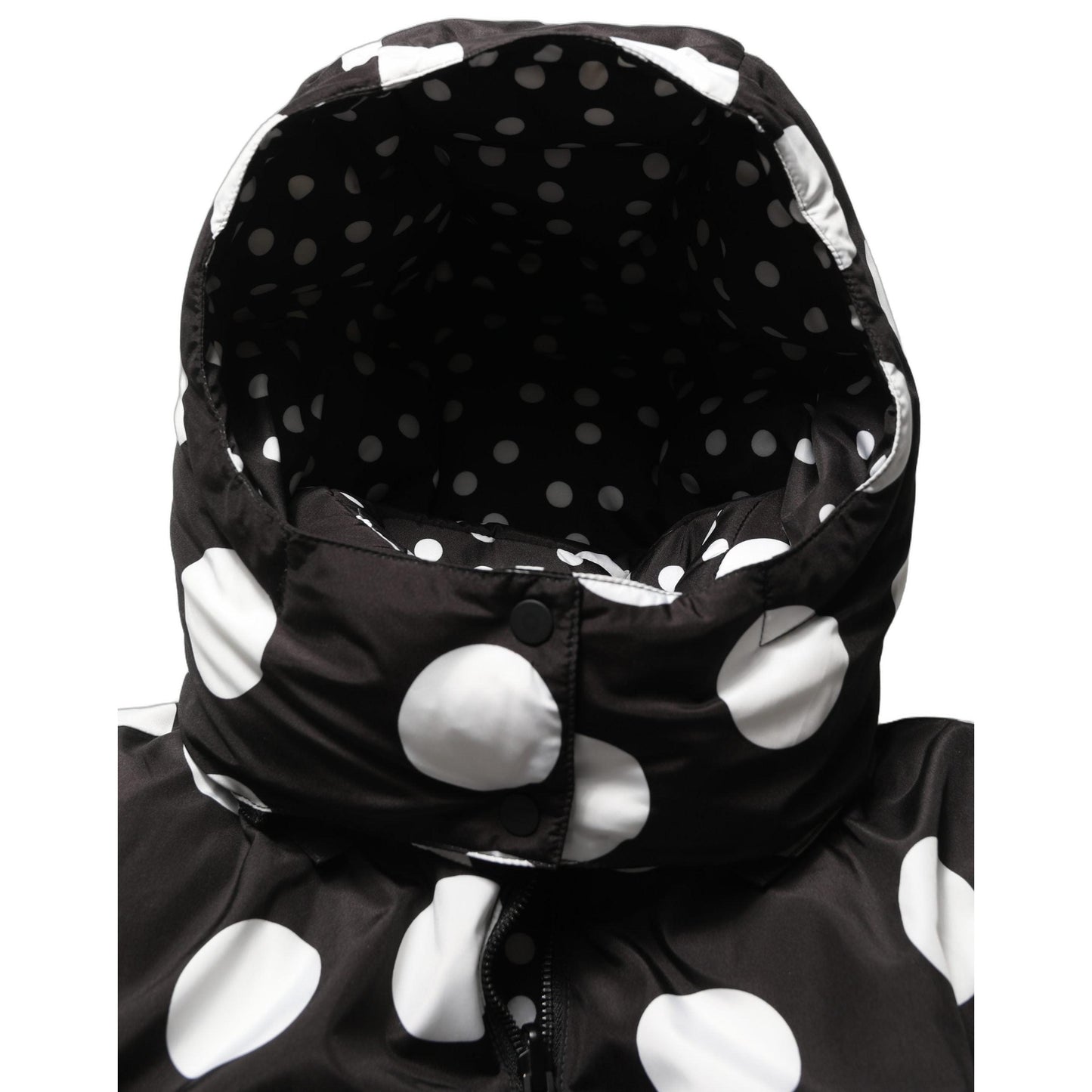 Dolce & Gabbana Black White Polka Dot Hooded Blouson Jacket