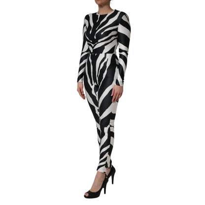 Dolce & Gabbana Black White Polyester Zebra Pattern Jumpsuit