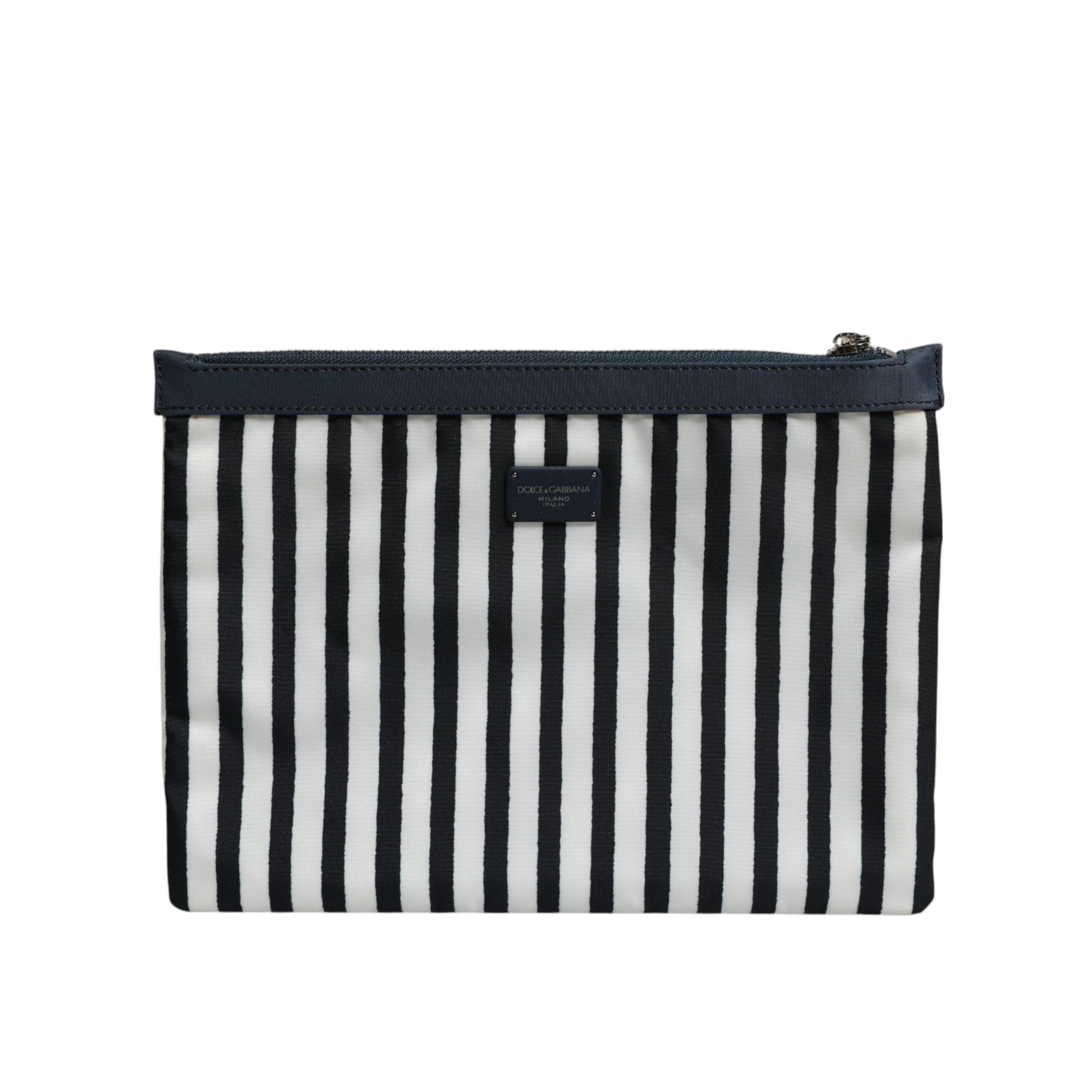 Dolce & Gabbana Black White Striped Logo Plaque Clutch Borse Pouch Bag