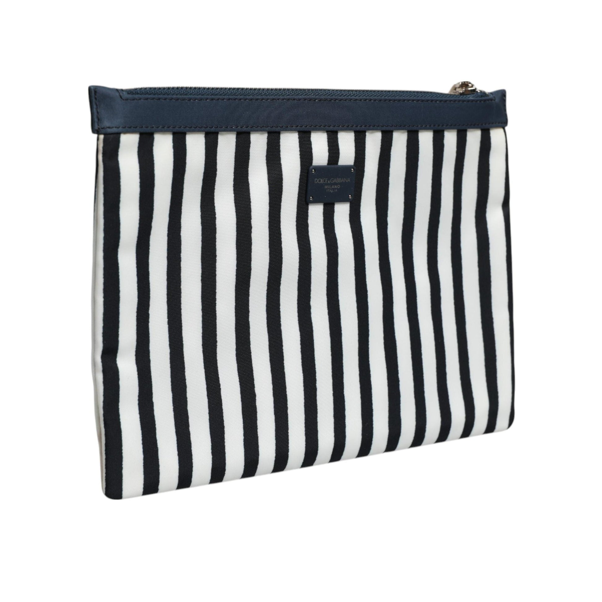 Dolce & Gabbana Black White Striped Logo Plaque Clutch Borse Pouch Bag