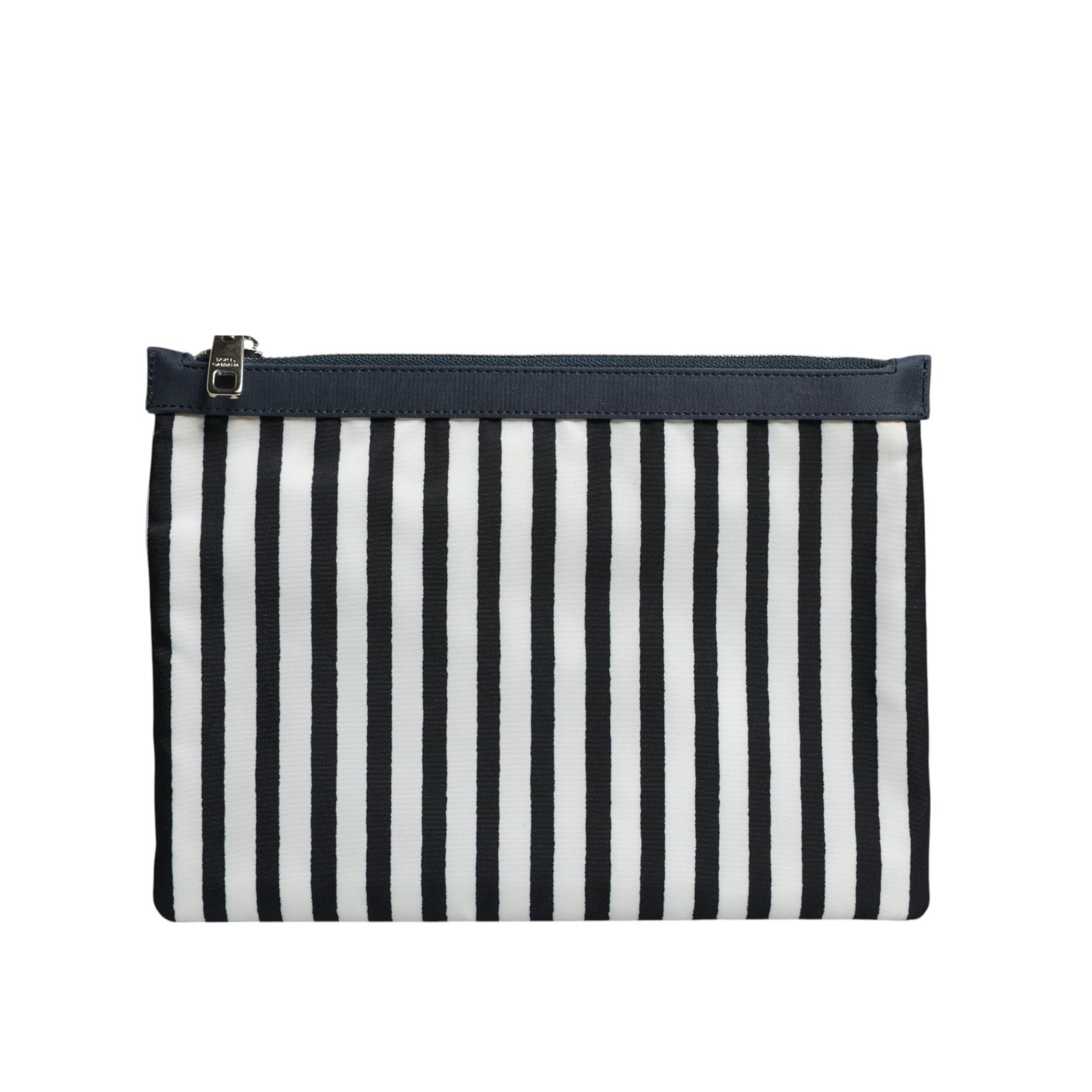 Dolce & Gabbana Black White Striped Logo Plaque Clutch Borse Pouch Bag