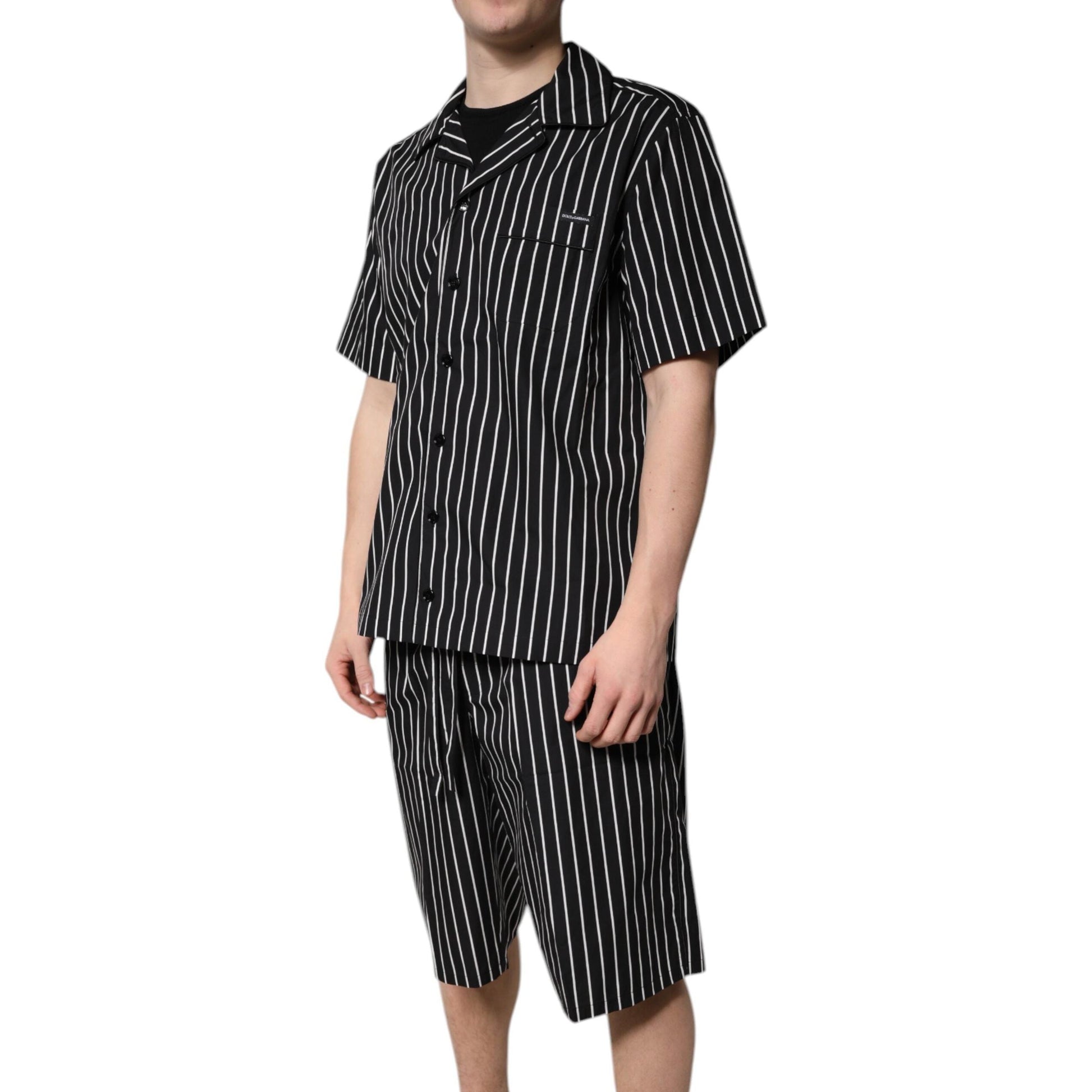 Dolce & Gabbana Black White Stripes Cotton Men Pajama Set Sleepwear
