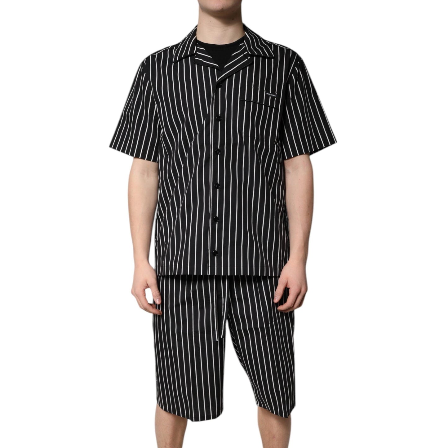 Dolce & Gabbana Black White Stripes Cotton Men Pajama Set Sleepwear