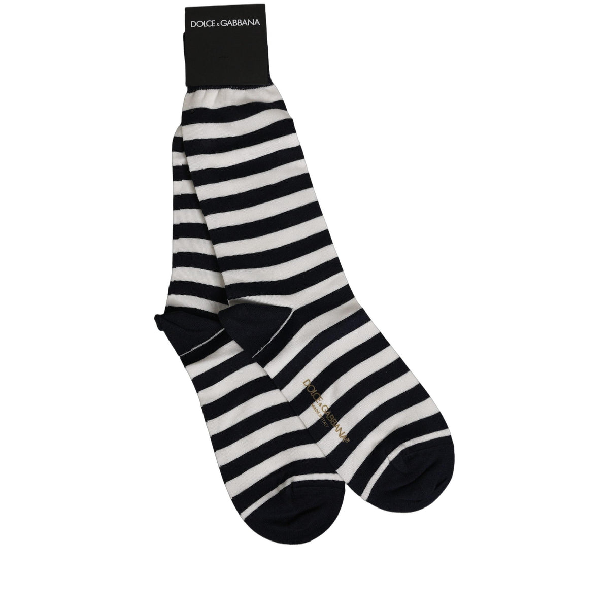 Dolce & Gabbana Black White Stripes Cotton Mid Calf Accessory Socks