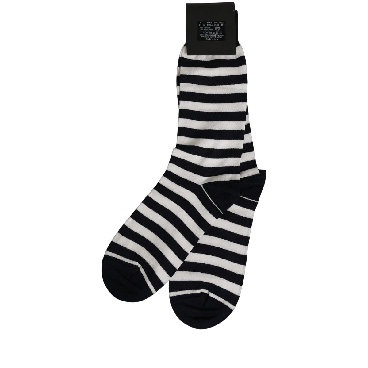Dolce & Gabbana Black White Stripes Cotton Mid Calf Accessory Socks