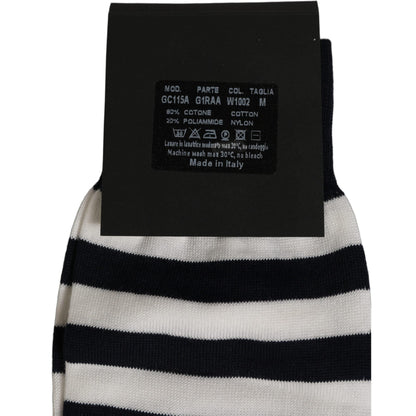 Dolce & Gabbana Black White Stripes Cotton Mid Calf Accessory Socks