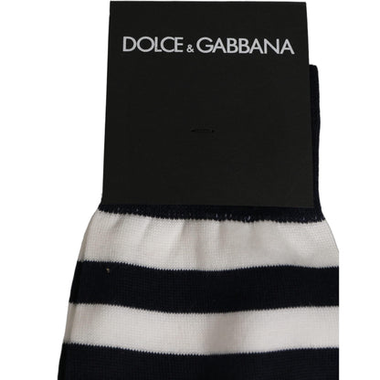 Dolce & Gabbana Black White Stripes Cotton Mid Calf Accessory Socks