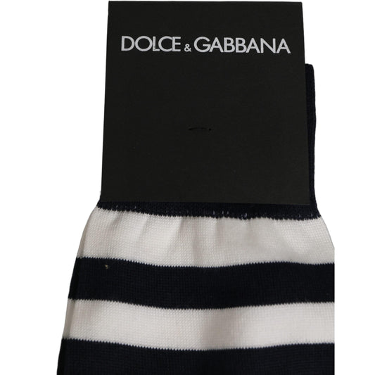 Dolce & Gabbana Black White Stripes Cotton Mid Calf Accessory Socks