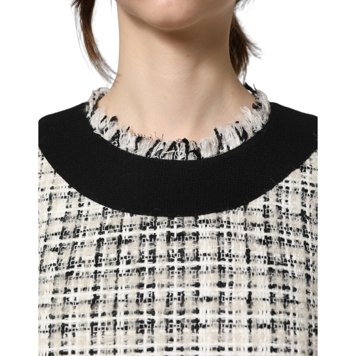 Dolce & Gabbana Black White Tweed Sheath A-line Midi Dress