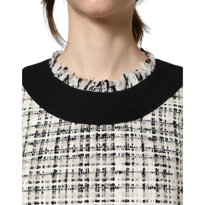Dolce & Gabbana Black White Tweed Sheath A-line Midi Dress