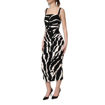 Dolce & Gabbana Black White Zebra Cady Calf Length Dress