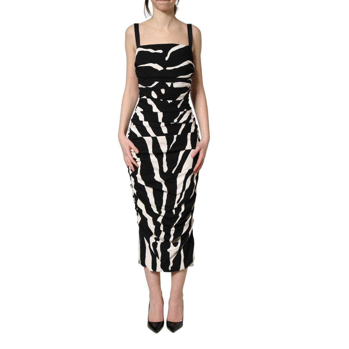 Dolce & Gabbana Black White Zebra Cady Calf Length Dress