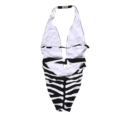 Dolce & Gabbana Black White Zebra Deep V-Neck One Piece Swimwear