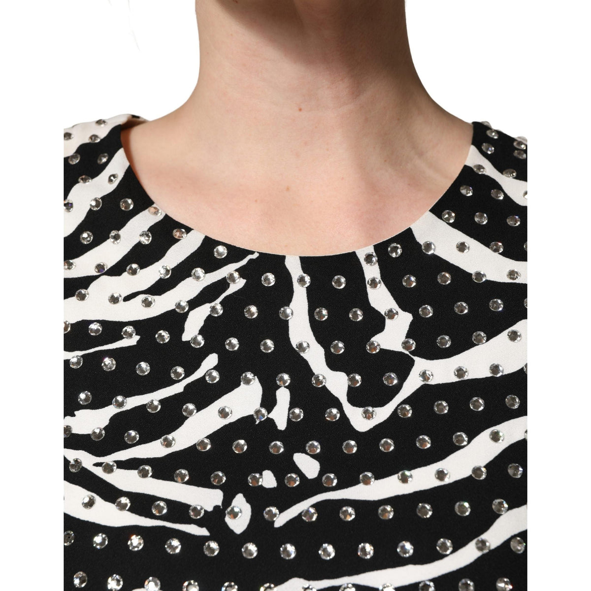 Dolce & Gabbana Black White Zebra Rhinestones Mini Dress