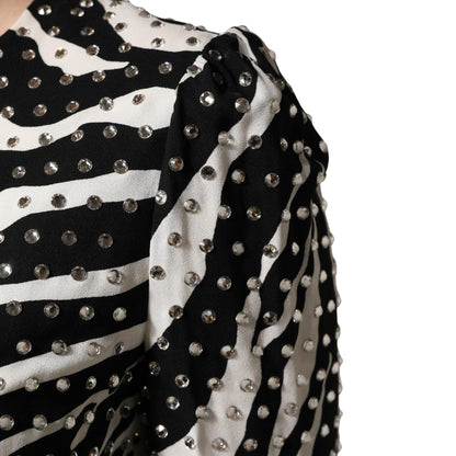Dolce & Gabbana Black White Zebra Rhinestones Mini Dress