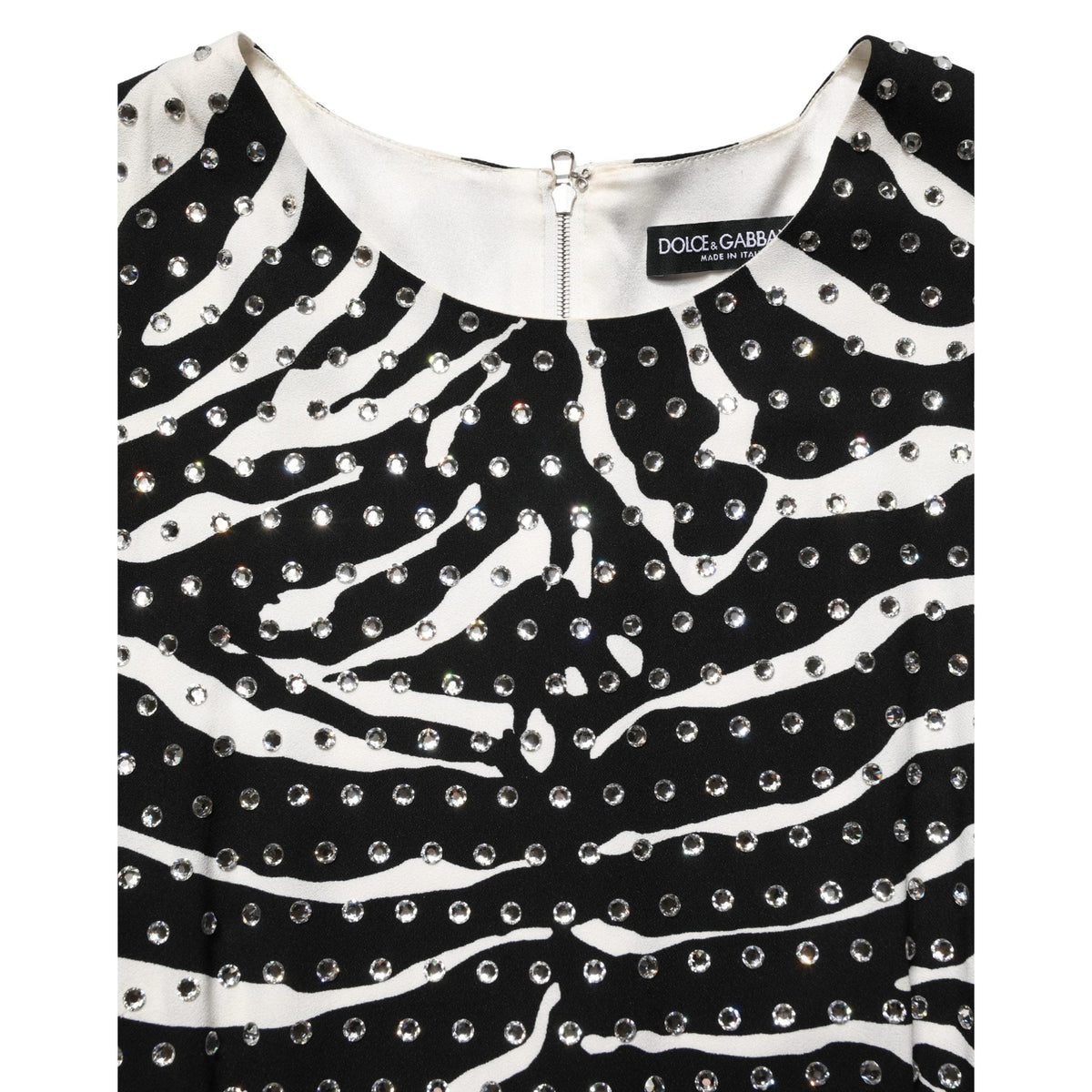 Dolce & Gabbana Black White Zebra Rhinestones Mini Dress