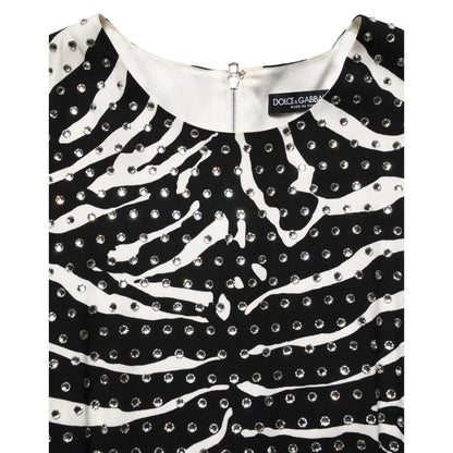 Dolce & Gabbana Black White Zebra Rhinestones Mini Dress