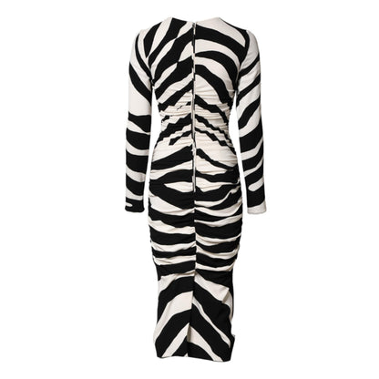 Dolce & Gabbana Black White Zebra Viscose Sheath Midi Dress
