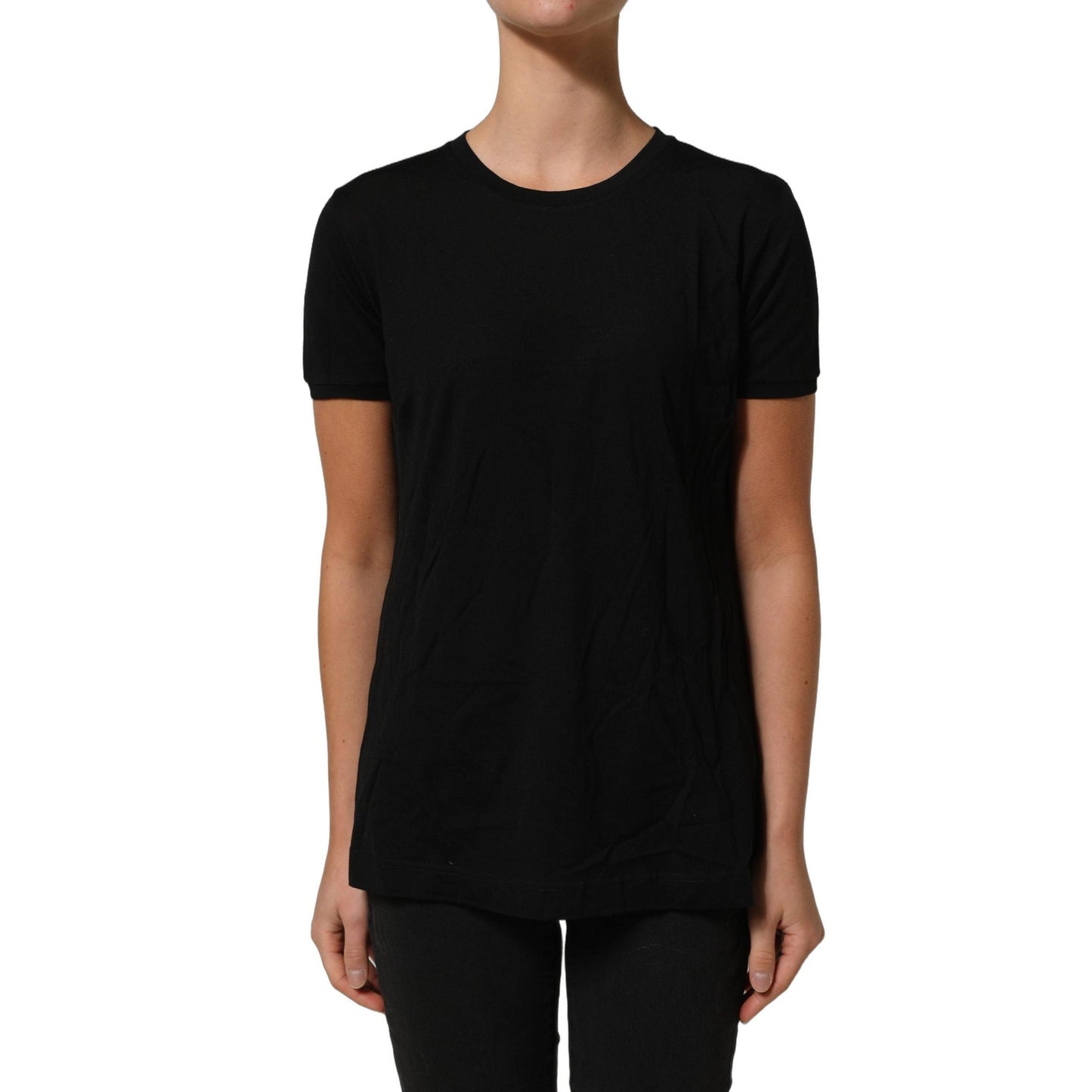 Dolce & Gabbana Black Wool Crew Neck Short Sleeves Men T-shirt