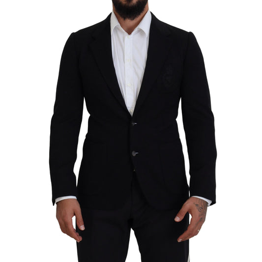 Dolce & Gabbana Black Wool Crown Slim Fit Jacket Blazer