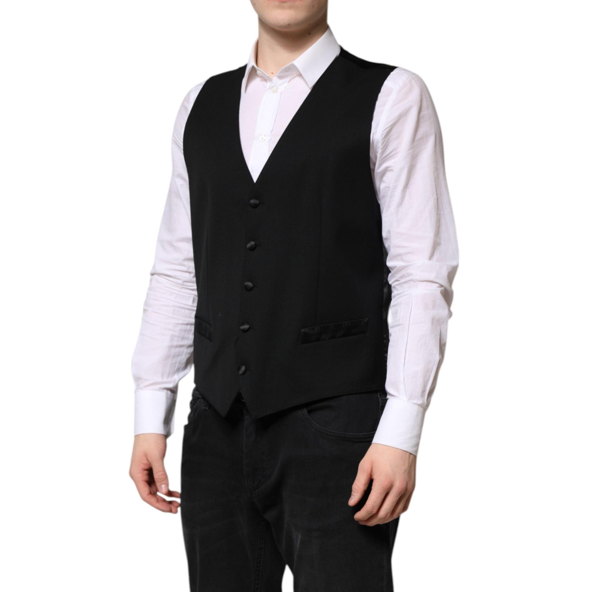 Dolce & Gabbana Black Wool Dress Formal Men Waistcoat Vest