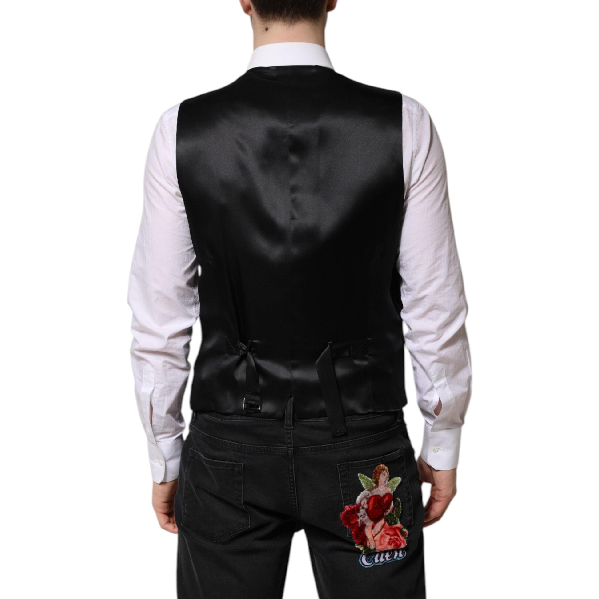 Dolce & Gabbana Black Wool Dress Formal Men Waistcoat Vest