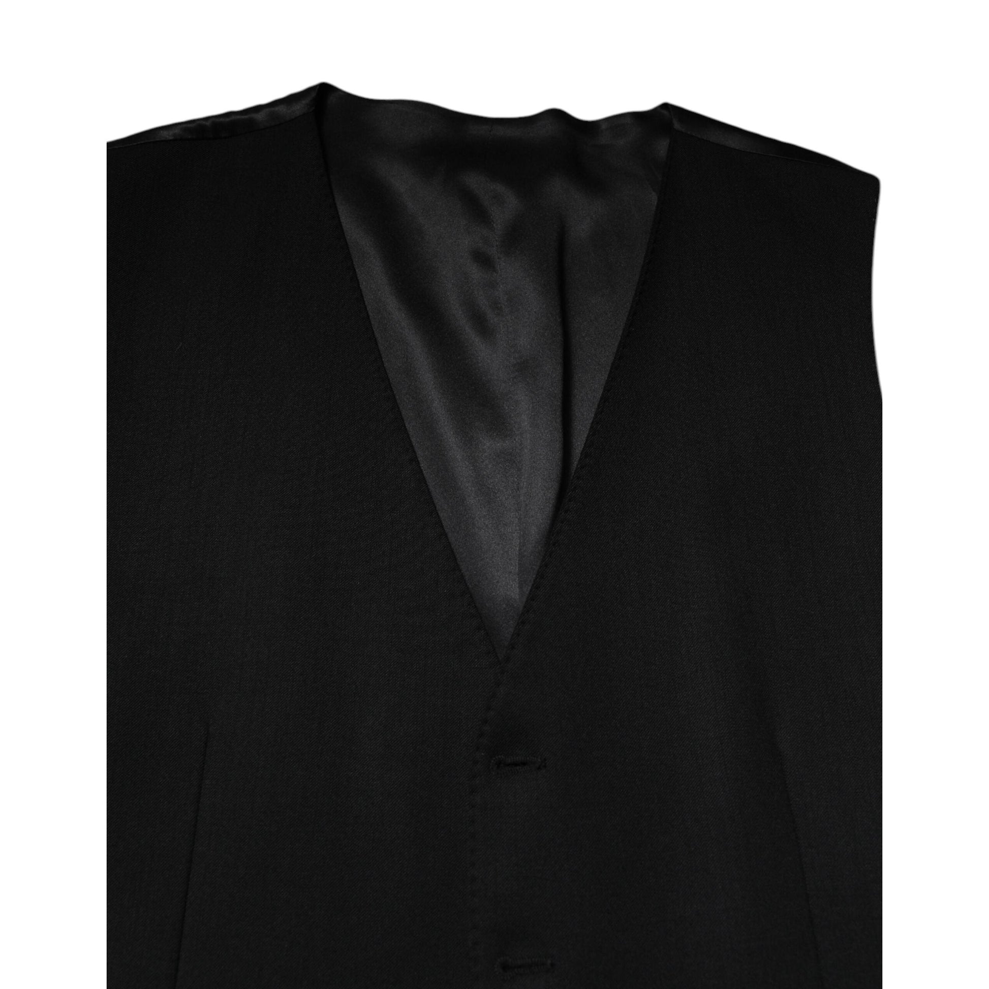Dolce & Gabbana Black Wool Dress Formal Men Waistcoat Vest