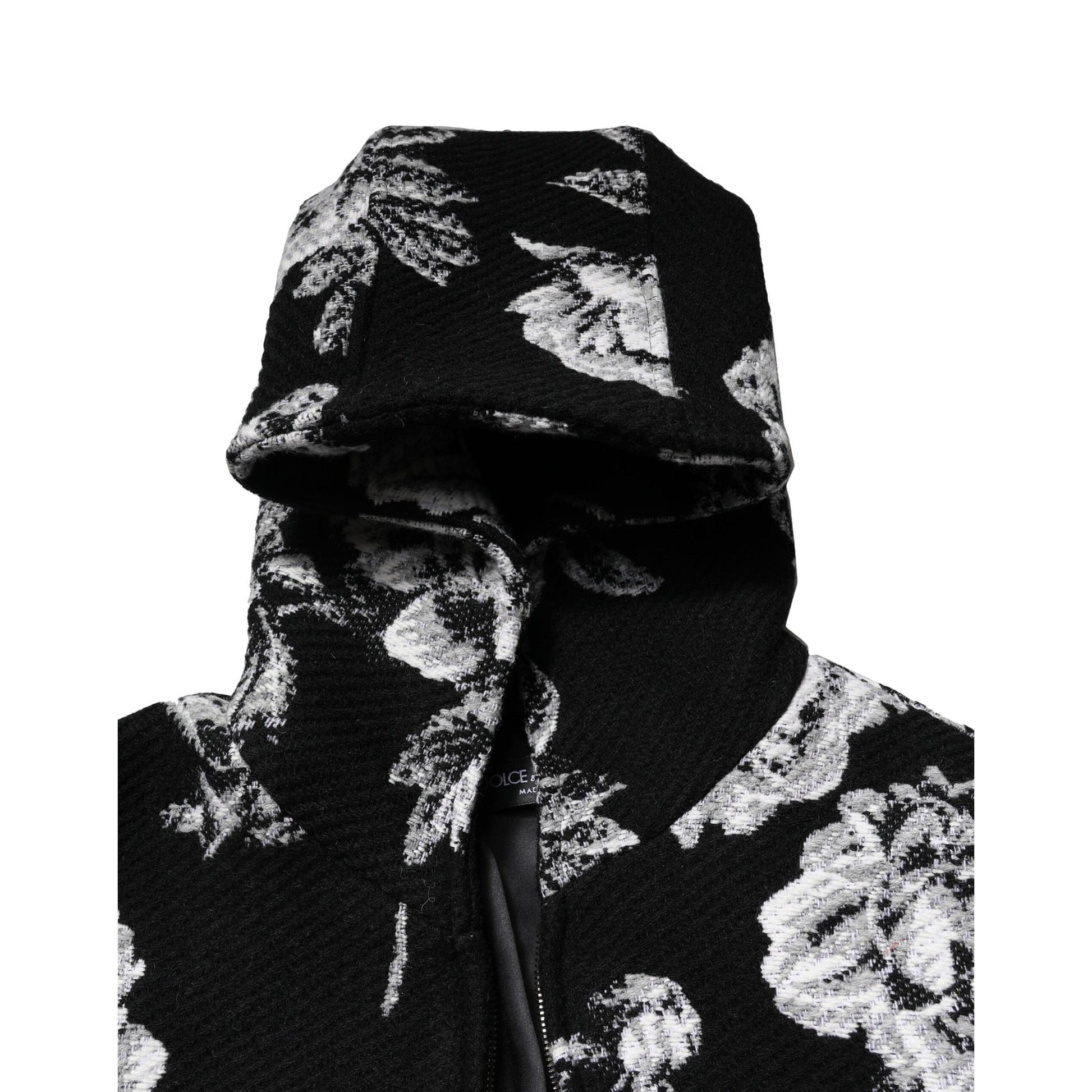 Dolce & Gabbana Black Wool Floral Printed Men Hooded Jacket