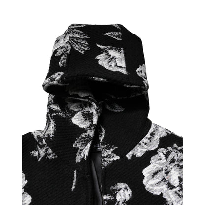 Dolce & Gabbana Black Wool Floral Printed Men Hooded Jacket