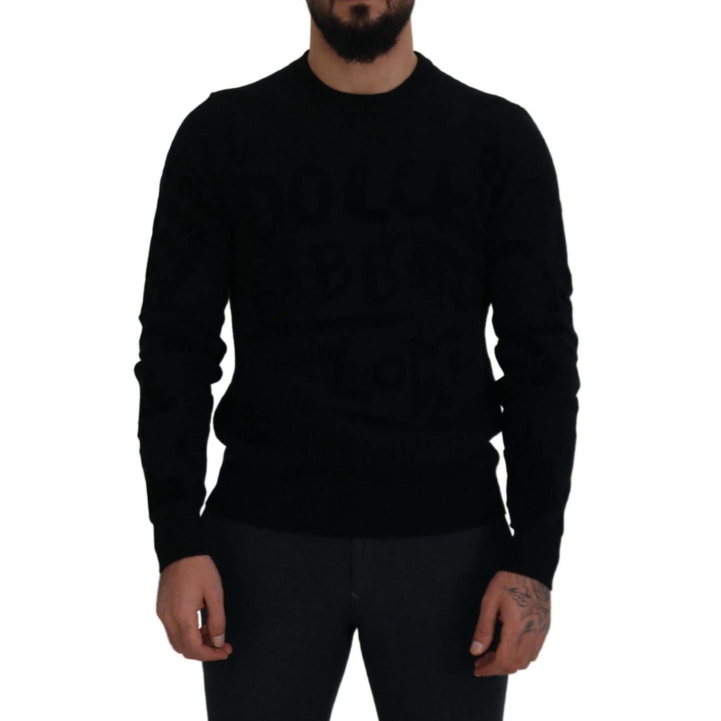 Dolce & Gabbana Black Wool Logo Pattern Crewneck Pullover Sweater