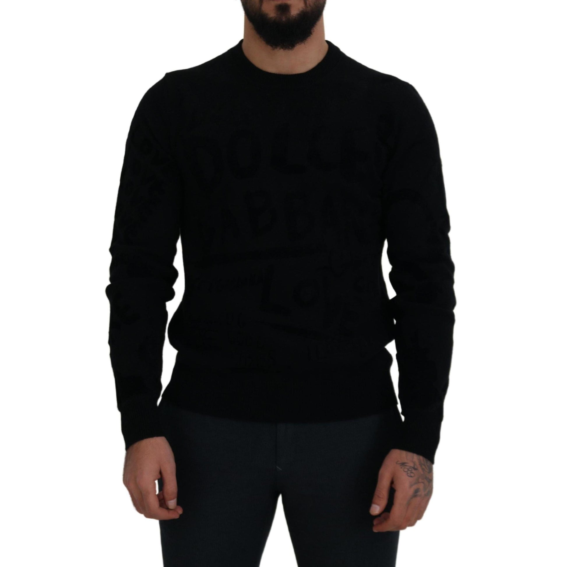 Dolce & Gabbana Black Wool Logo Pattern Crewneck Pullover Sweater
