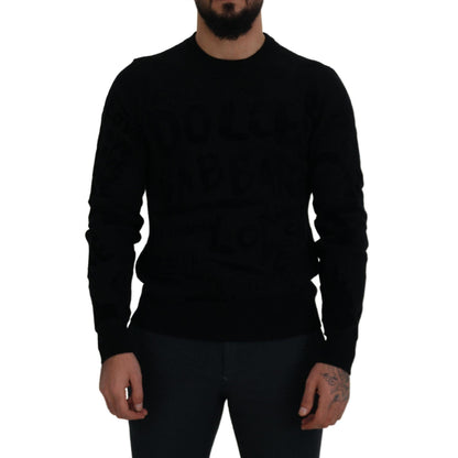 Dolce & Gabbana Black Wool Logo Pattern Crewneck Pullover Sweater