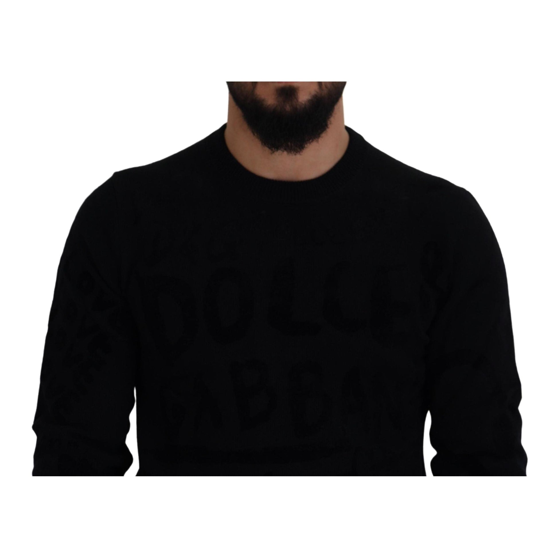 Dolce & Gabbana Black Wool Logo Pattern Crewneck Pullover Sweater