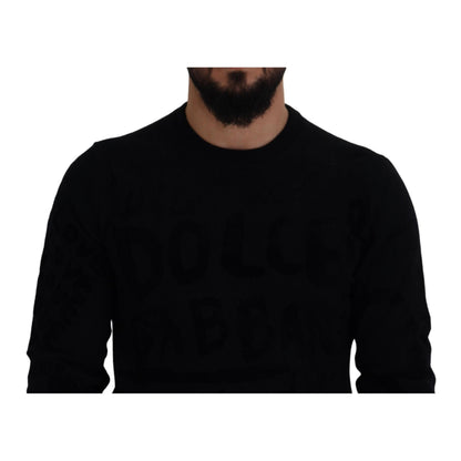 Dolce & Gabbana Black Wool Logo Pattern Crewneck Pullover Sweater