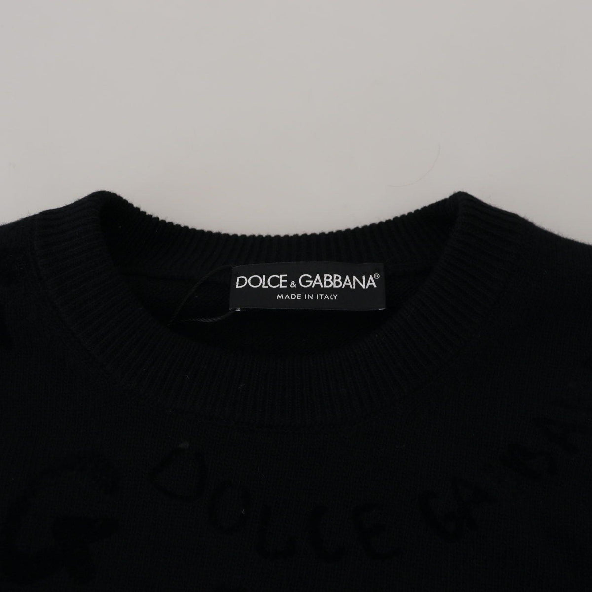 Dolce & Gabbana Black Wool Logo Pattern Crewneck Pullover Sweater