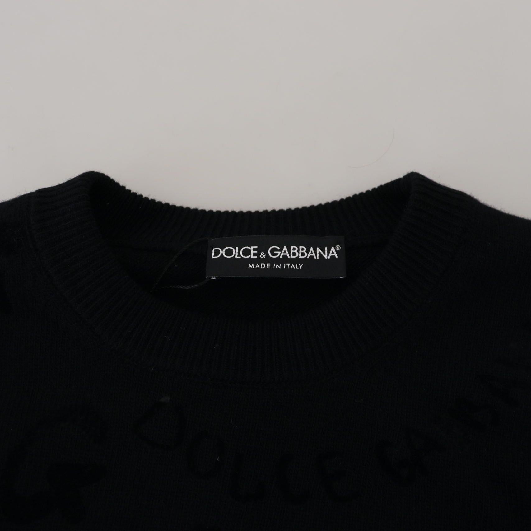 Dolce & Gabbana Black Wool Logo Pattern Crewneck Pullover Sweater