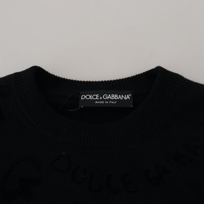 Dolce & Gabbana Black Wool Logo Pattern Crewneck Pullover Sweater
