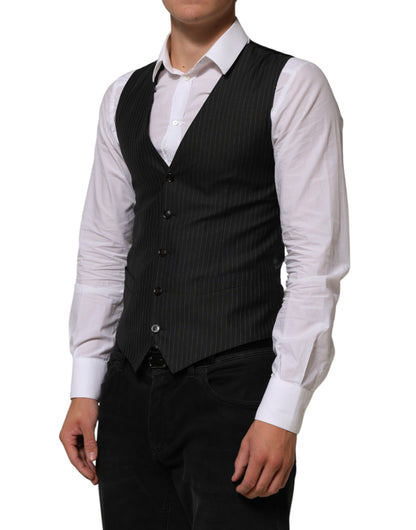 Dolce & Gabbana Black Wool Men Dress Formal Waistcoat Vest